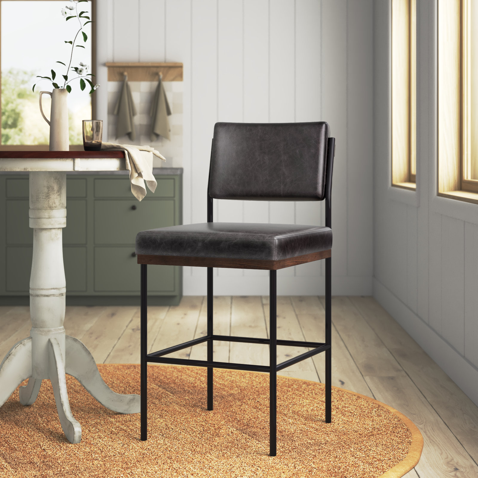 Popovich Stool, Sonoma Black/Genuine Leather, Bar Stool (30.3" Seat Height)