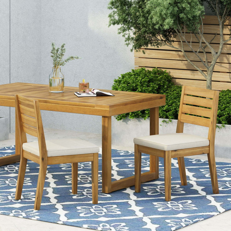 Outdoor Armless Dining Chairs with Water-Resistant Cushions (Set of 2), Natural