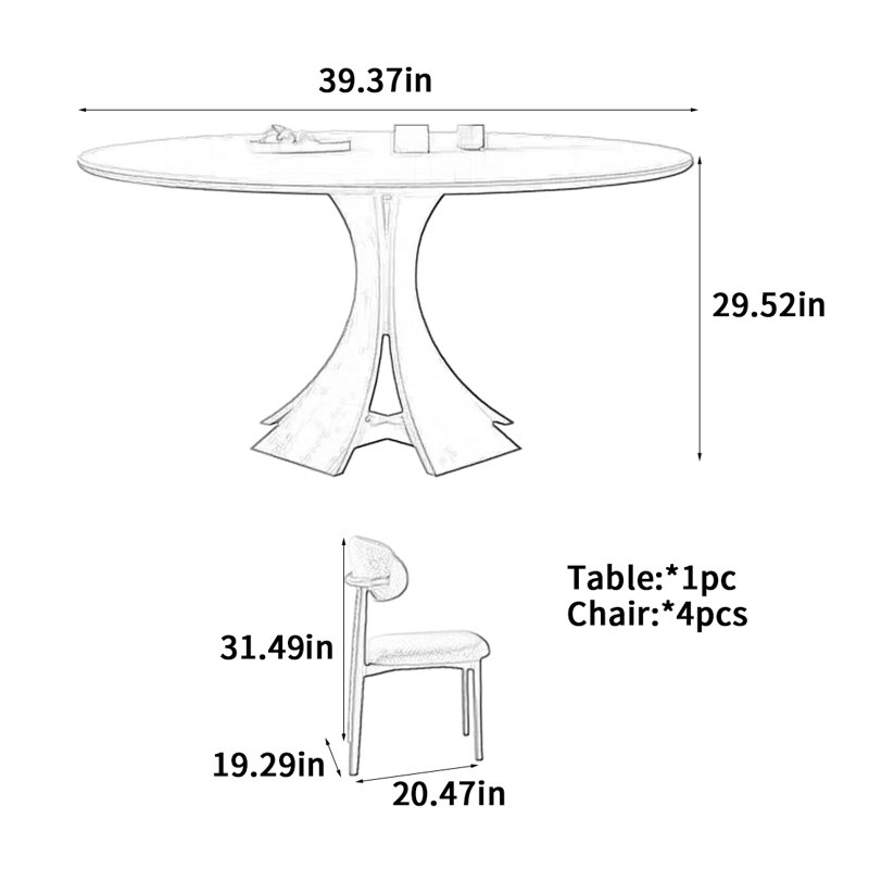 Ash Solid Wood Dining Table, 29.52"H x 39.37"L x 39.37"W