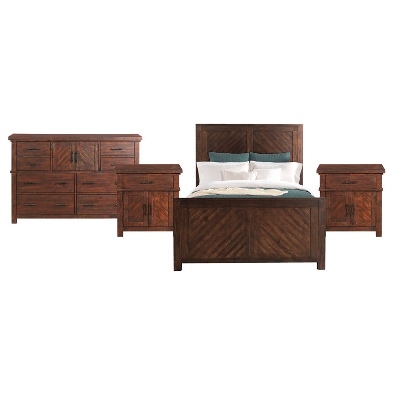 Ensemble de chambre avec grand lit plateforme et rangement 4 pièces Burkart, Grand lit