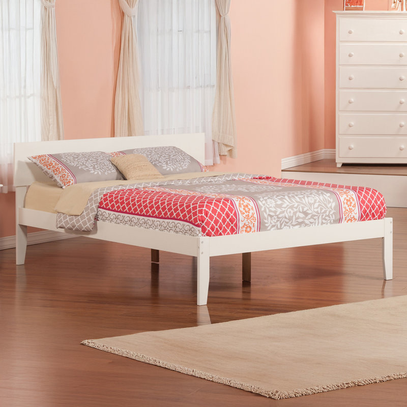 Lit plateforme en bois massif avec ensemble de lattes Lhantillony , Blanc, Grand lit