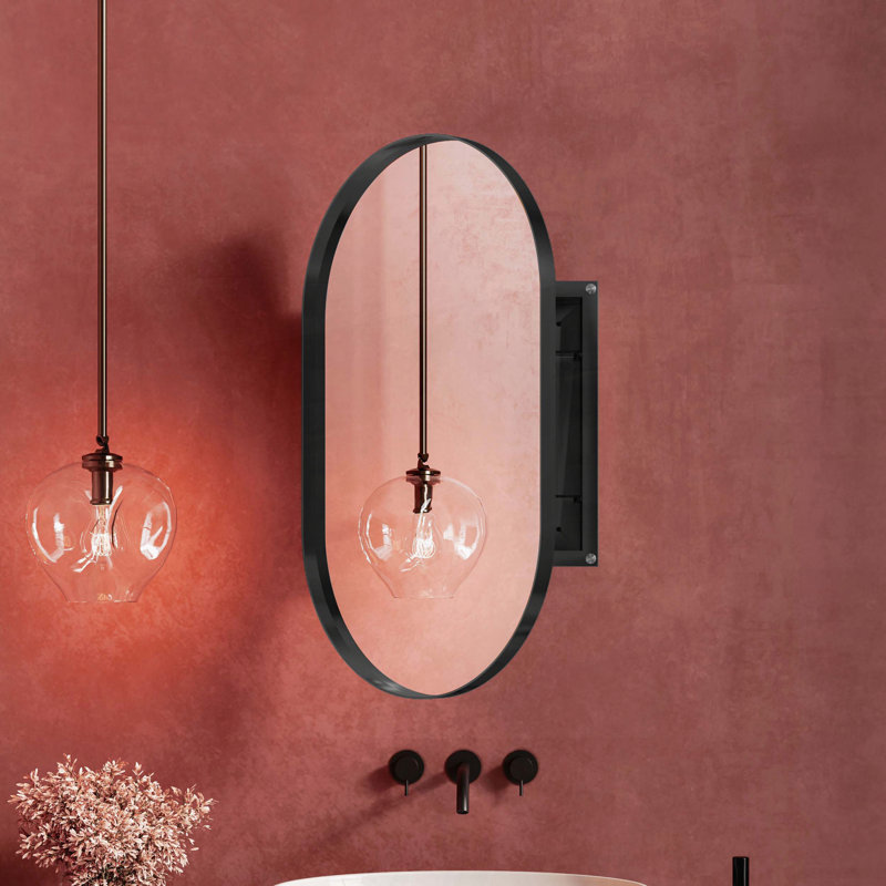 Pharmacie encastrable ovale 20 po x 34 po, Noir mat