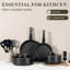 Ensemble de batterie de cuisine 13 pièces antiadhésif avec poignées amovibles pour véhicule récréatif, noir