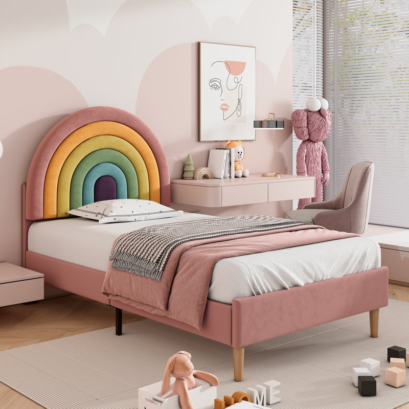 Krouse Upholstered Bed, Pink, European Single (90 x 200cm)