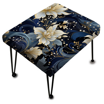 Astral bleu blanc damassé Radiance II - Repose-pieds rectangulaire damassé