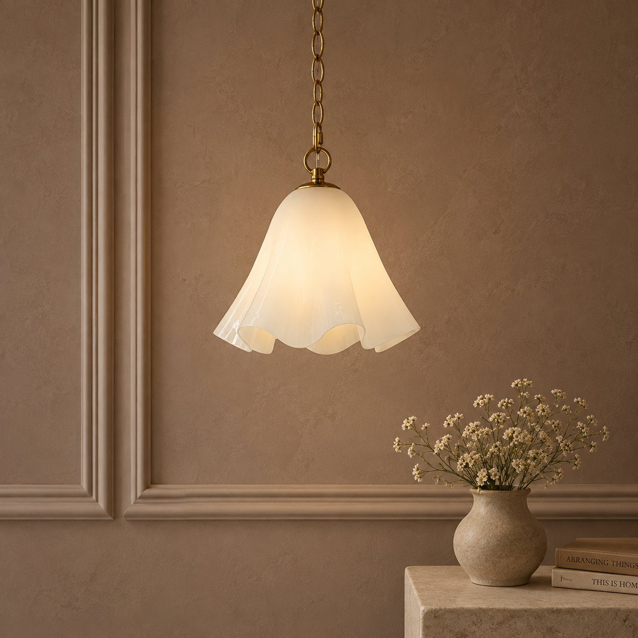 Dimmable 1- Light Milky Glass Pendant Light