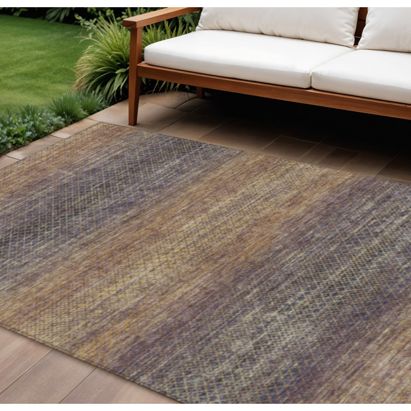 Tapis extérieur lavable 10 pi x 14 pi aubergine et brun à motif géométrique
