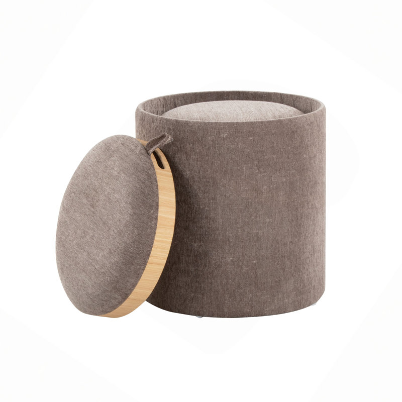 Contemporary Nesting Ottoman Set Fabric And Natural Wood, Brown