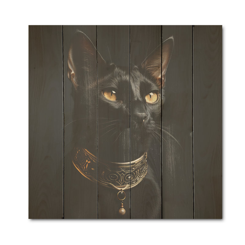 Portrait de chat oriental opulence - Art mural en bois sur bois de pin naturel, H 36 po x l 36 po