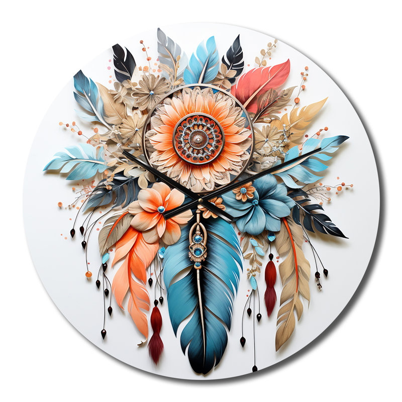 Horloge murale bohème fleurs et plumes, Moyenne