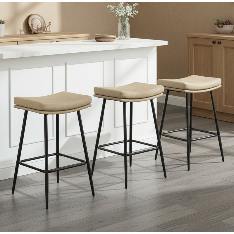 Upholstered 26" Backless Saddle Barstools, 3, Beige