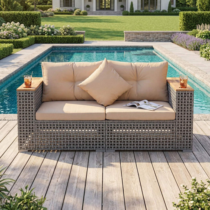 Ensemble de canapé de coin d'extérieur 2 pièces toutes saisons, coussins lavables doux et épais, convenant à un patio, une cour, une terrasse, un porche, un balcon, au bord de la piscine