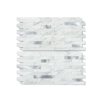 20-Pack Peel And Stick Backsplash Tiles, White Marble Look Self-Adhesive Wall Tiles With Silver Accents