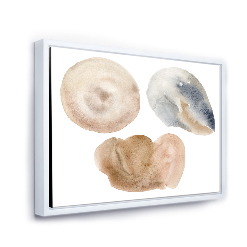 «Holiday Set with Abstract Blue and Beige Circle Spot», peinture sur toile à cadre flottant, Toile blanche encadrée