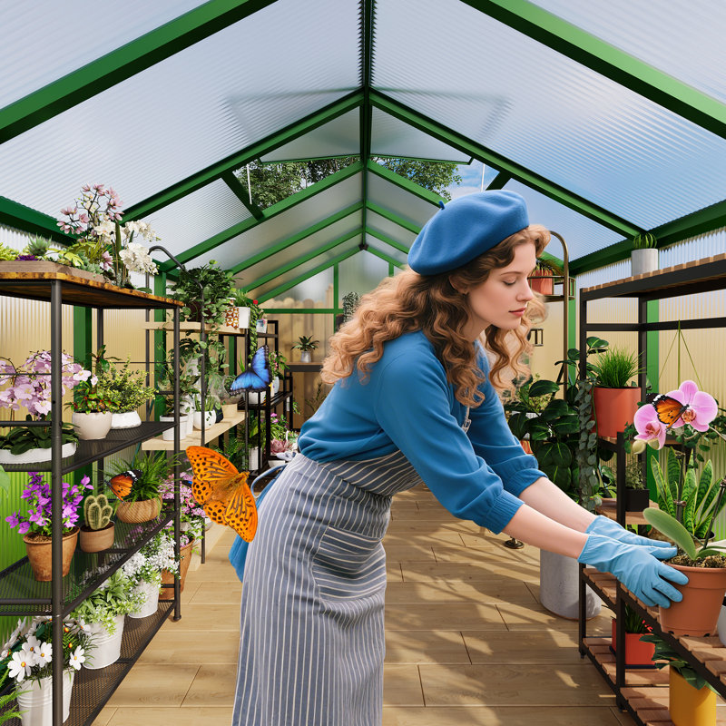 6×6 ft Walk-In Outdoor Greenhouse with Polycarbonate Panels, Reinforced Aluminum Frame, Adjustable Roof Vent, Green