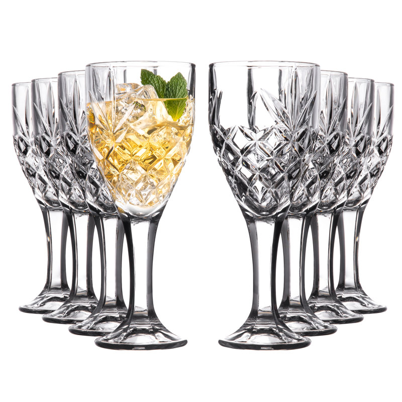 Kinsley Clear Glass Goblet Set with Decorative Design, 8 Pieces