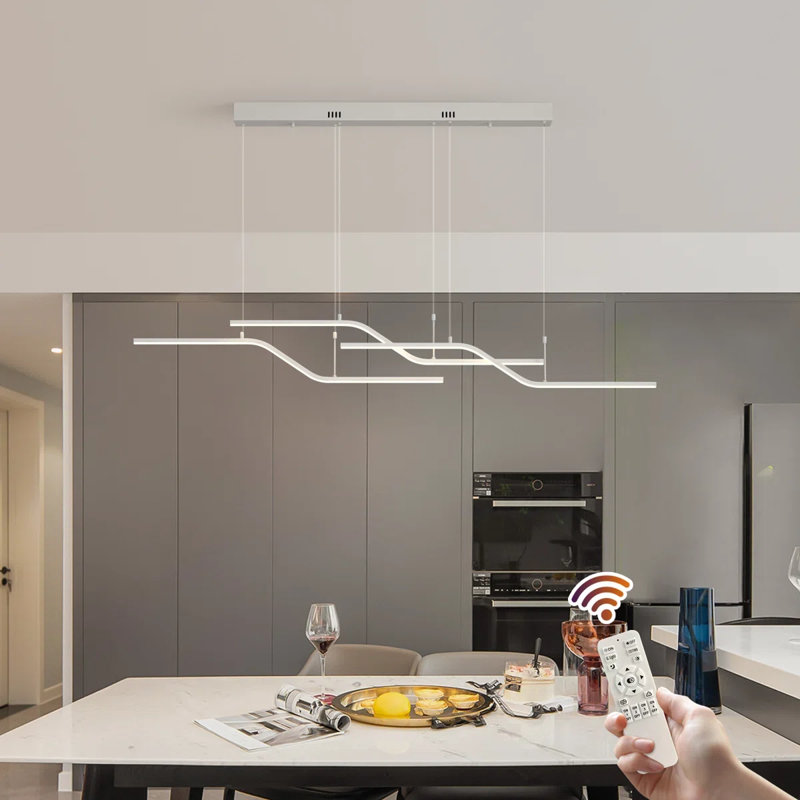 Lorisa 3-Light Kitchen Island Linear LED Pendant With Remote, White