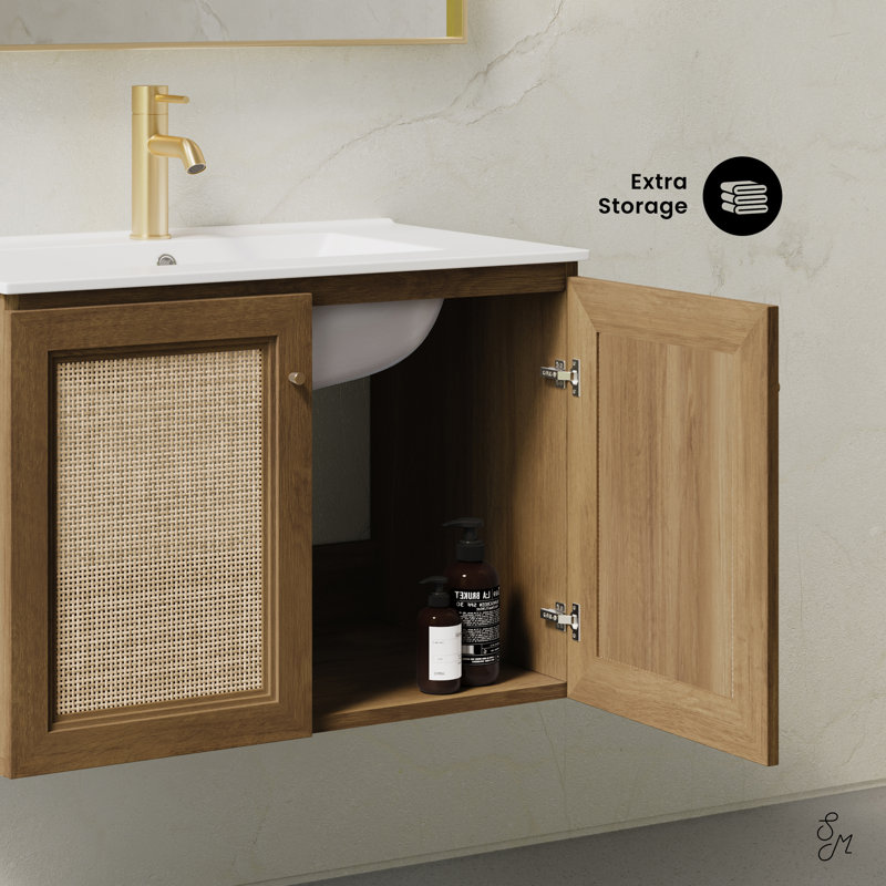 Meuble-lavabo mural en chêne brun de 30 po avec comptoir à un trou Classe, 30, Trou simple