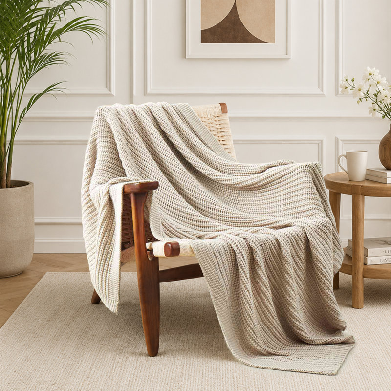 Jeté doux tricoté, douillet, couverture décorative légère pour canapé et lit, kaki, Tanné
