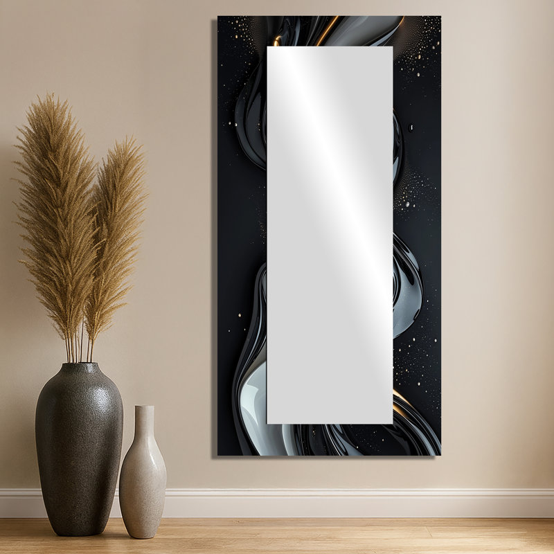 Fractal Black And Grey Peano Curve II - Fractals Mirror Wall Decor - Printed On Metal, 28" x 55"