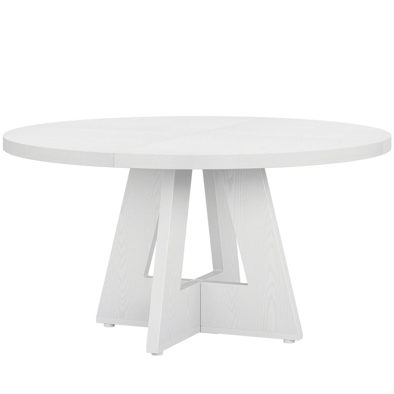 47 Inch Round Farmhouse Dining Table with White Wood Finish, Sturdy Cross Base for Family Meals and Gatherings