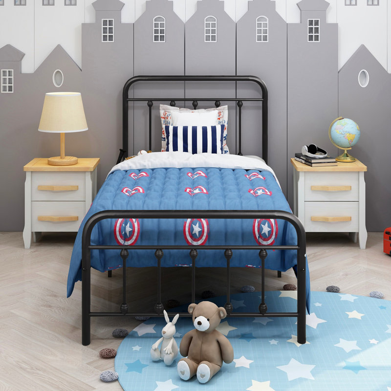 Twin Metal Platform Bed Frame with Headboard No Box Spring Needed, Twin, Black