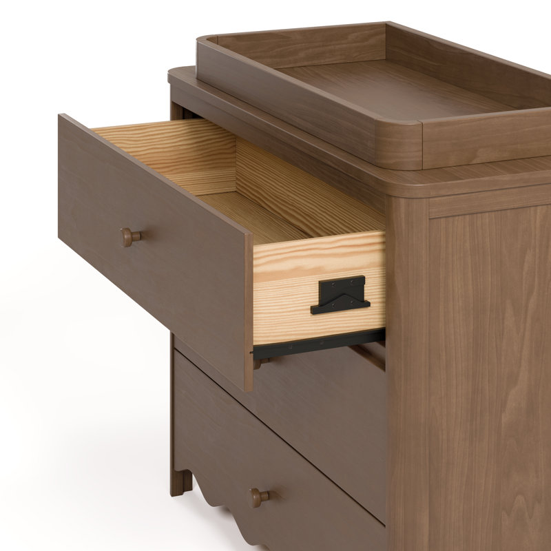 Commode 3 tiroirs Casablanca avec plateau à langer amovible, Noisette