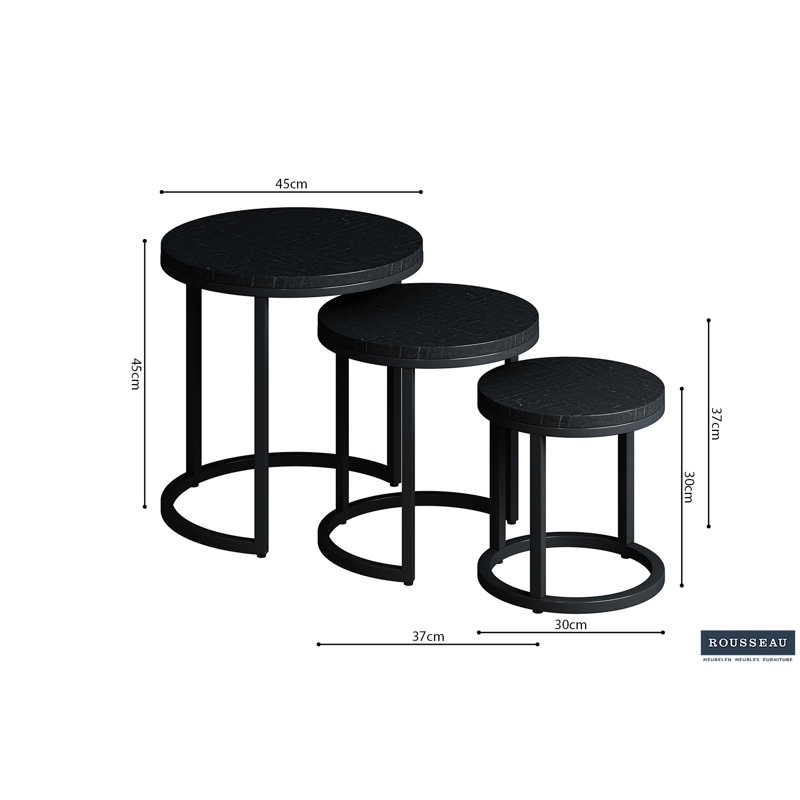 Jean 3 Piece Nest of Tables, Mango Black