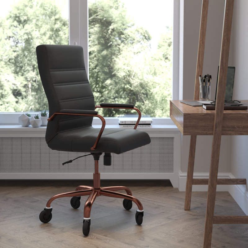 High Back Executive Swivel Office Chair with Frame, Arms, and Transparent Roller Wheels, Black, Pink