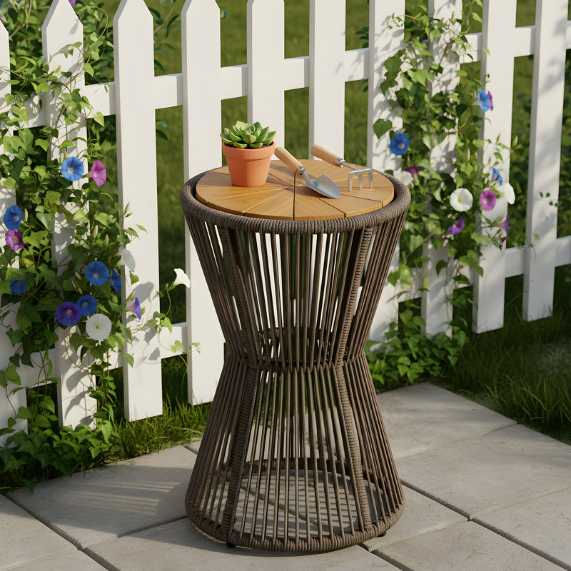 Tables de bout élégantes et résistantes aux intempéries, bois d'acacia et corde gris foncé, patio idéal