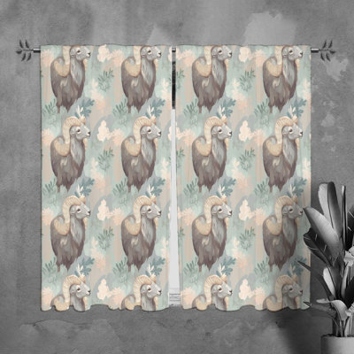 Ram Window Curtains Animals Green Drapes