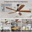 Ventilateurs de plafond de 60 pouces avec lumières et télécommande, ventilateur de plafond extérieur pour patio, grand ventilateur de plafond noir avec lumières pour chambre à coucher, moteur à courant continu silencieux, 5 pales en bois massif à intensité variable-114504587-114504584