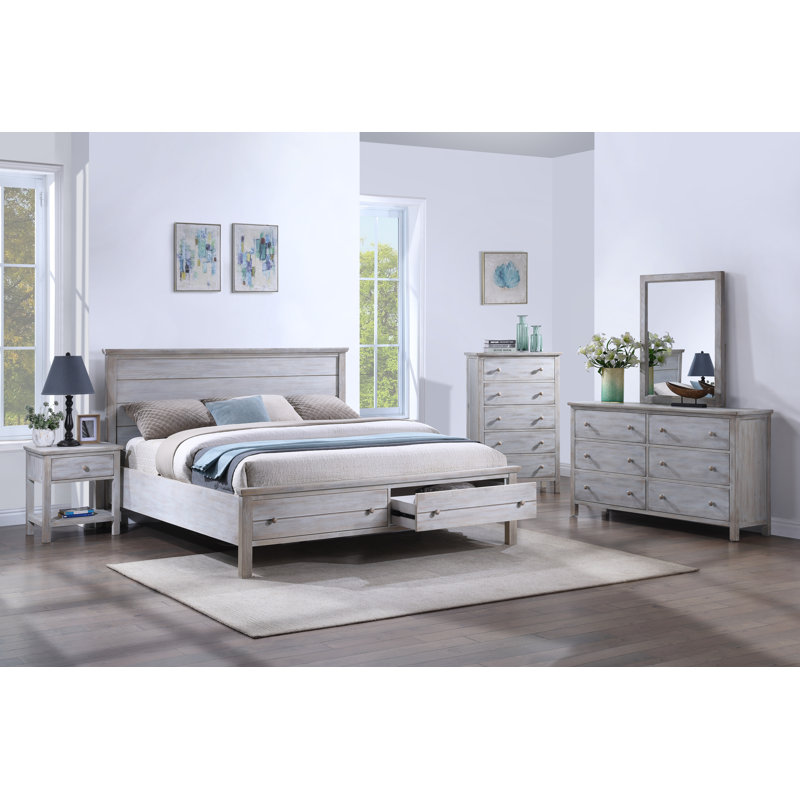 Geneva - Lit avec rangement - Grand lit - Finition blanc vieilli, Grand lit