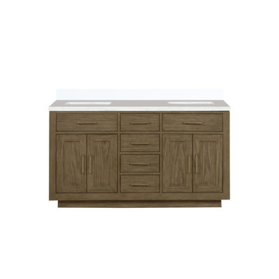 Meuble-lavabo double en chêne gris 60 po X P 22 po D, avec plateau en marbre de culture