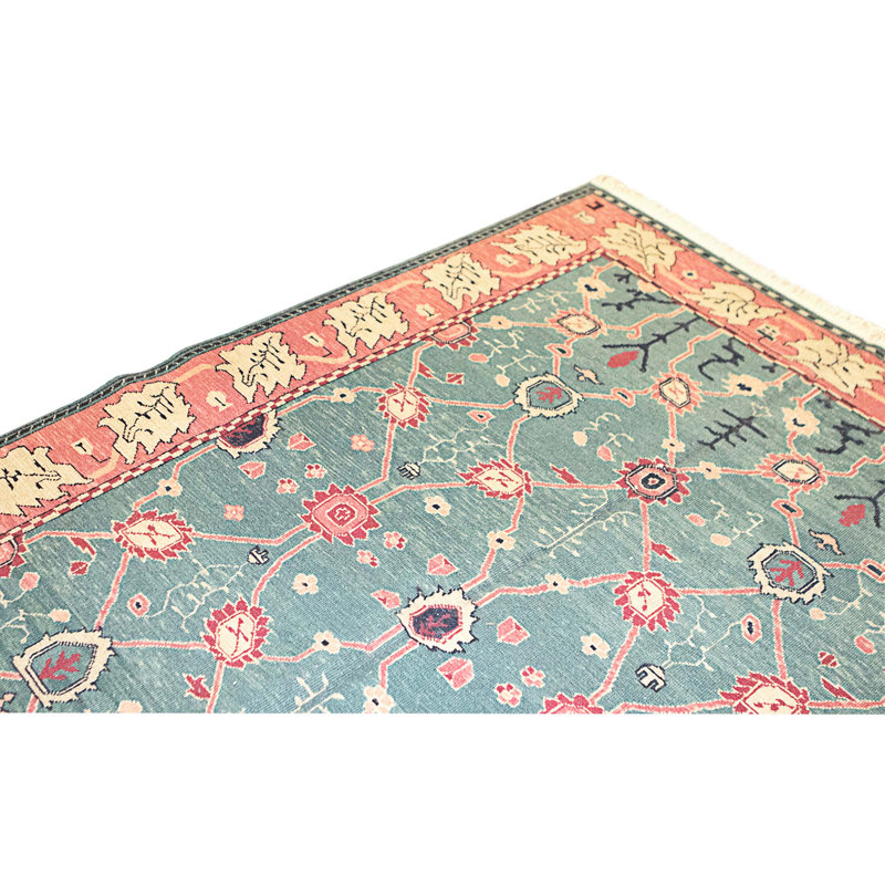 Hand Knotted Wool Area Rug in Green And Red