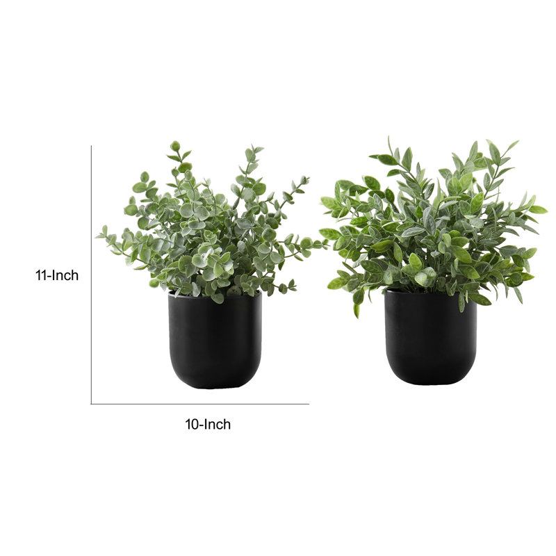 11'' Green Faux Eucalyptus and Grass Plants in Black Pots