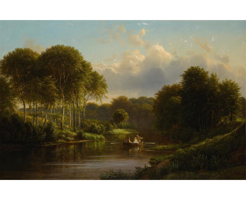 «Boating on the Susquehanna» par Ferdinand Richardt, reproduction d'art sur toile tendue avec châssis, H 24 po x l 17 po