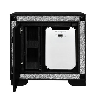 Table de chevet contemporaine gris anthracite avec haut-parleur, glacière et tablettes de rangement, meubles de chambre à coucher modernes, joints, bois d'hévéa massif +, pieds courbés, armoire à détail de paillettes