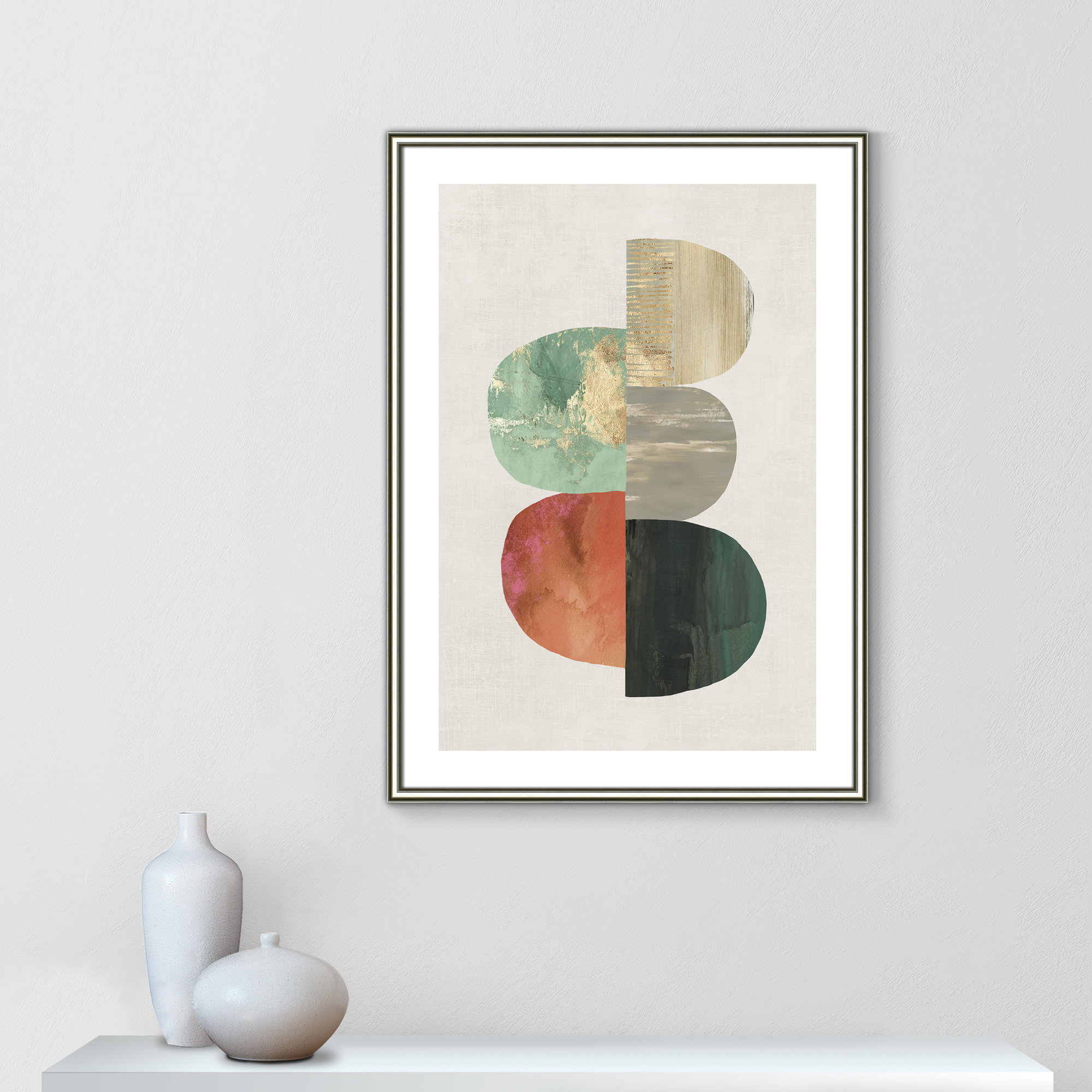 Evolving Energy I - Painting Print, Silver, 35.5" H x 25.5" W, Picture Framed Paper