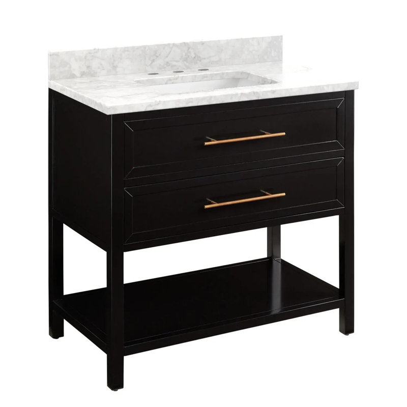 36" Robertson Single Bathroom Vanity Set with Rectangle Undermount Sink, Carrara Marble, 8" Widespread, Black