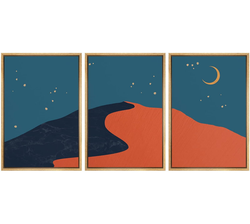 Abstract Mountain " Red Colour Block Desert Sand Dune Nature Wilderness Modern Art Southwest Decor Scenic " 3 - Pieces