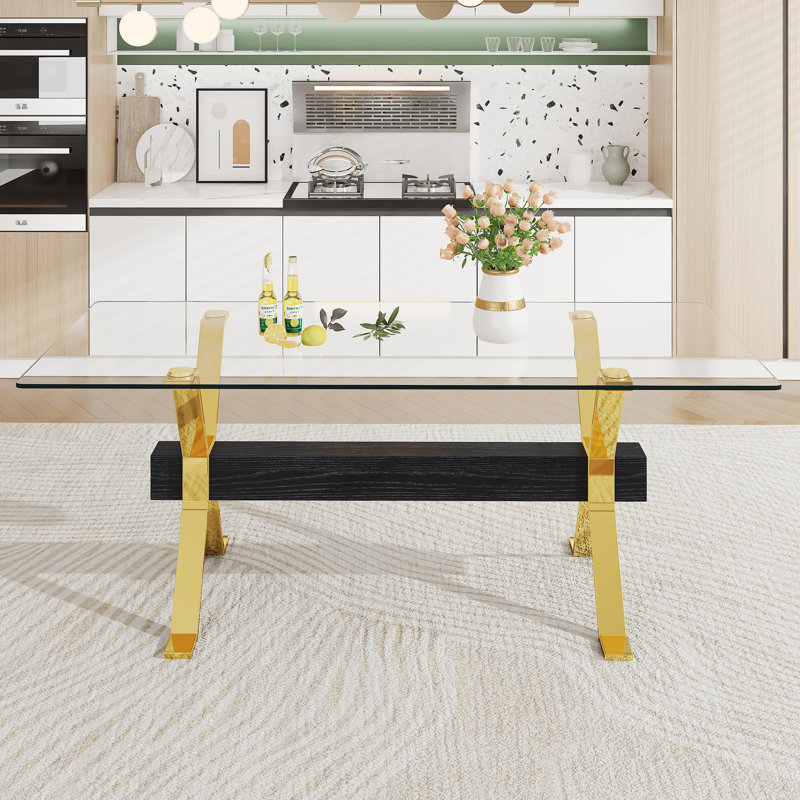 Ensemble de table de salle à manger moderne en verre trempé avec 8 chaises en PU