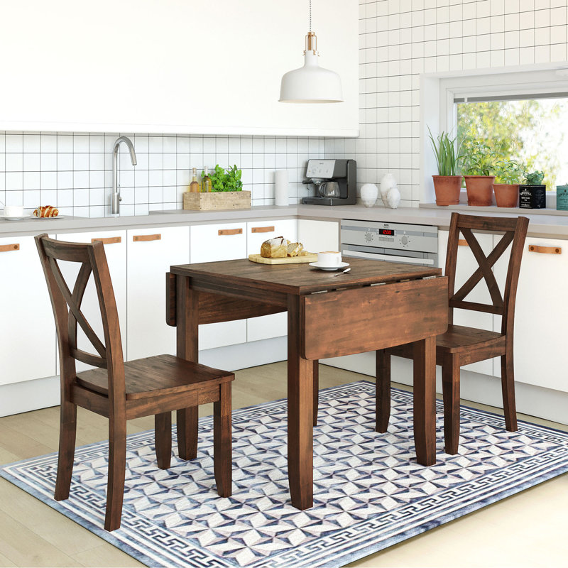 Ensemble de coin-repas 3 pièces avec 2 chaises à dossier en X pour petits espaces, brun, Brun