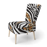 Zebra And Leopard Mix Pattern III - Upholstered Cabin & Lodge Accent Side Chair