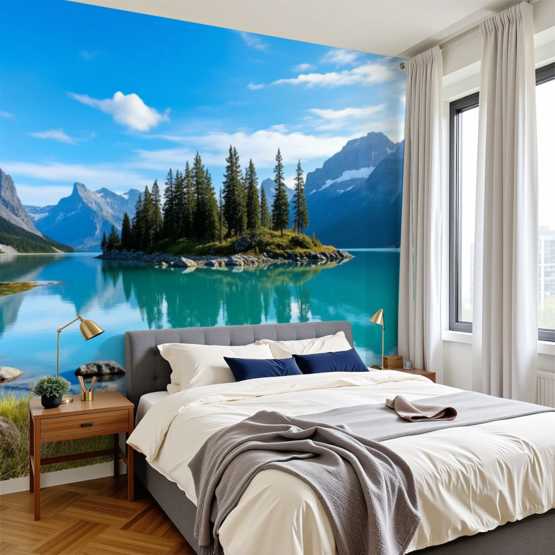 Papier peint adhésif auto-adhésif moderne l 144 po x H 100 po pour chambre à coucher Mountain Lake, L 144 po x l 100 po