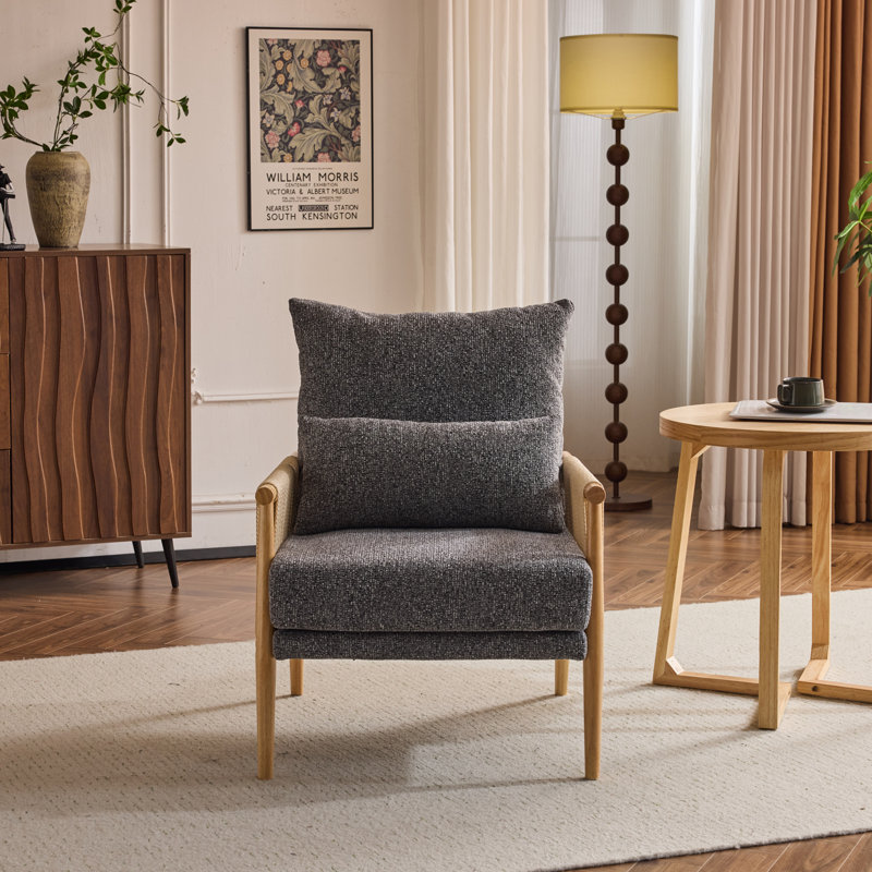 Masson Chenille Accent Chair Armchair With Pillow, Dark Gray Chenille