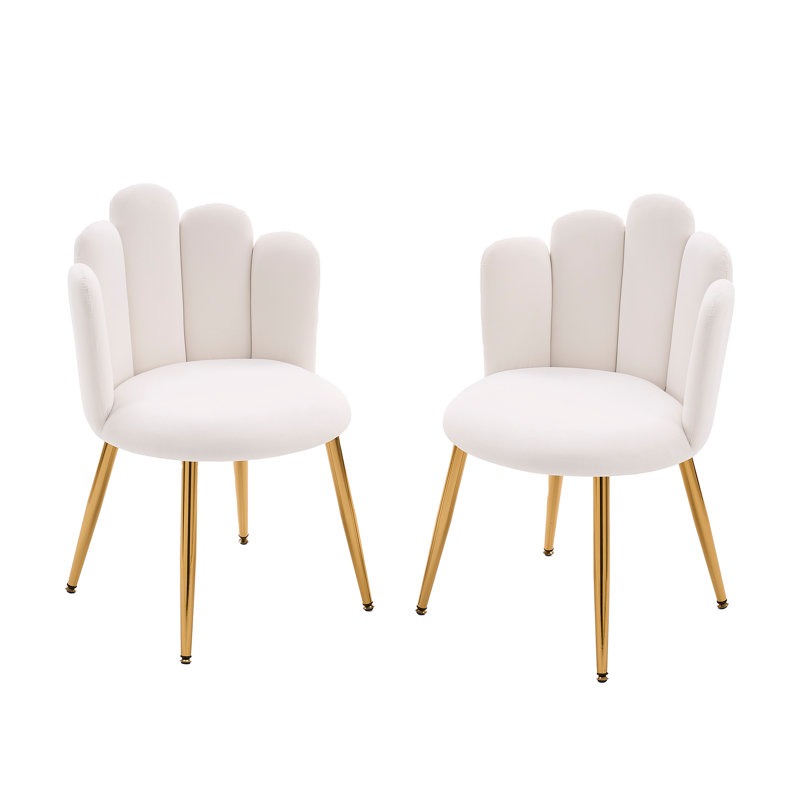 Chaises de salle à manger en velours avec pieds dorés (ensemble de 2), Blanc