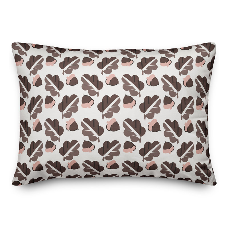 Coussin lombaire à glands et feuilles, Marron / Gris / Rose
