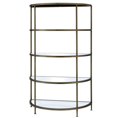 5 - Tier Mirrored Rack, Semicircle Shape, Metal Frame, Tempered Glass Shelves, 36"W X 18"D 60"H, 10Lbs Capacity Per Shelf Rack With Shape Design, Glass, 36 Inches Wide, 18 Deep, 60 High,