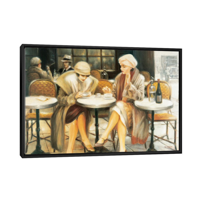 «Cafe III», reproduction sur toile, H 18 po x l 26 po x P 1,5 po, Toile avec cadre noir, Pas de tapis
